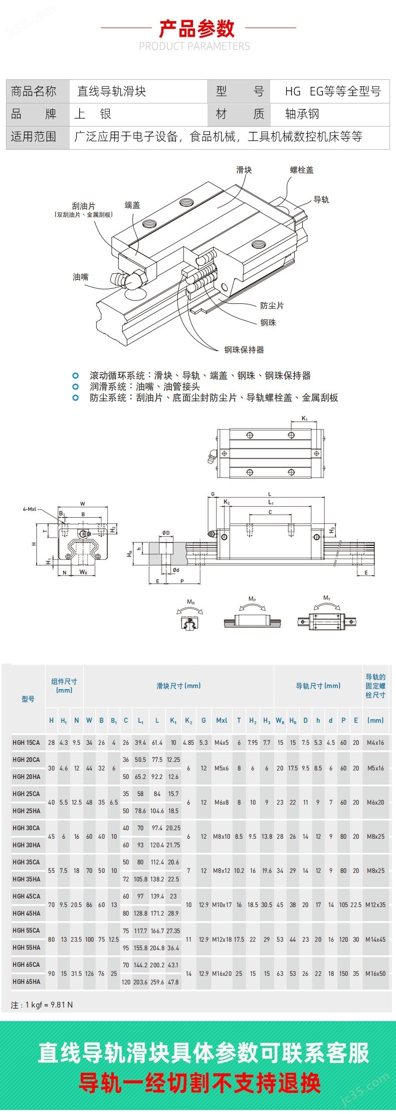 上銀HG直線導軌數控機床自動化設備專用滑軌